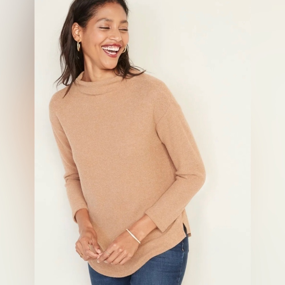 𝅺old Navy Textured Plush-Knit Funnel-Neck Sweater Camel XXL Tall